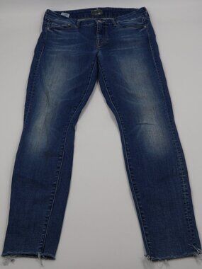 MOTHER The Looker Skinny Jeans Womens 28 Blue Raw Hem‎ Mid Rise Stretch Denim